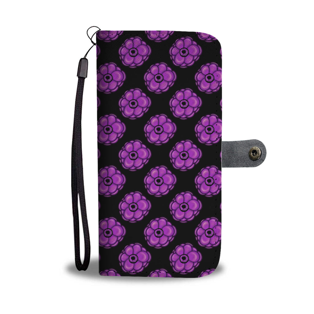 Purple Flower Leather Look Wallet Phone Case