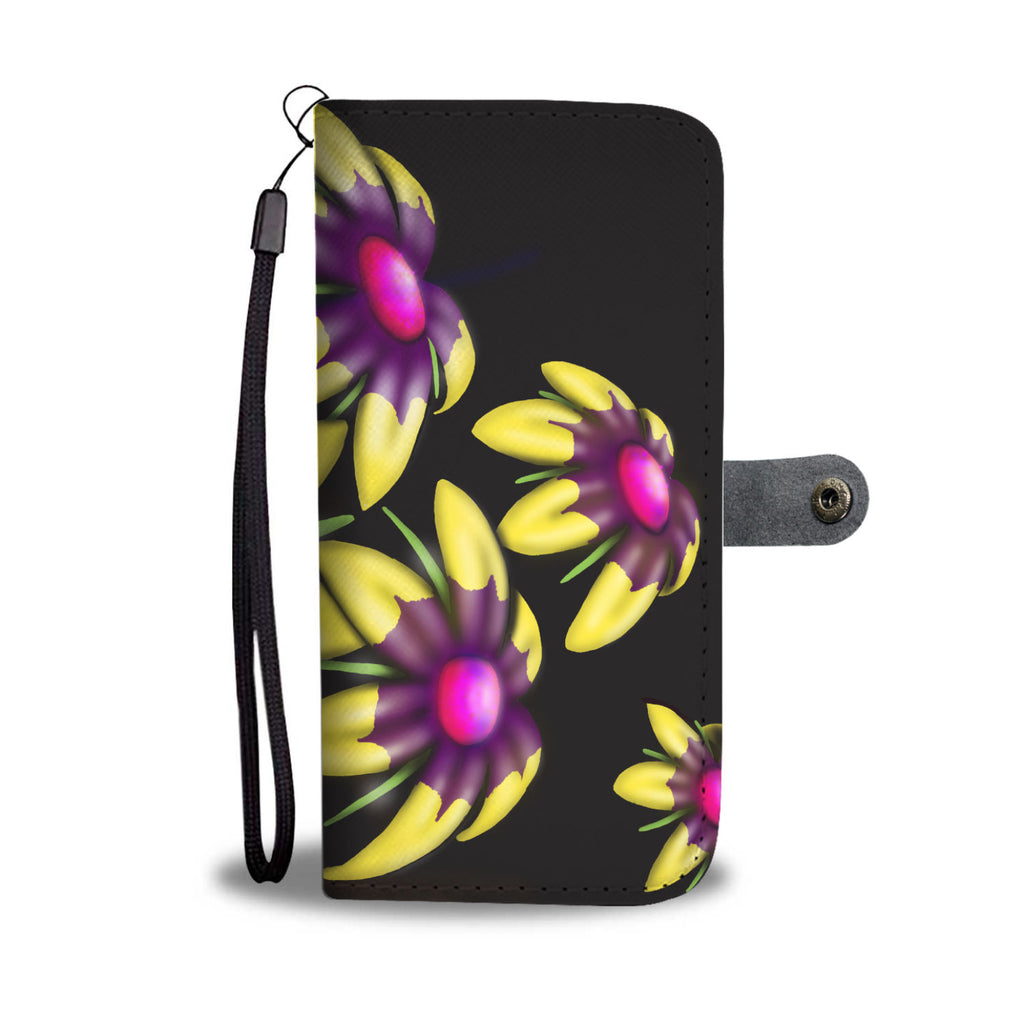 Yellow and Pink Flower Leather Look Wallet Phone Case