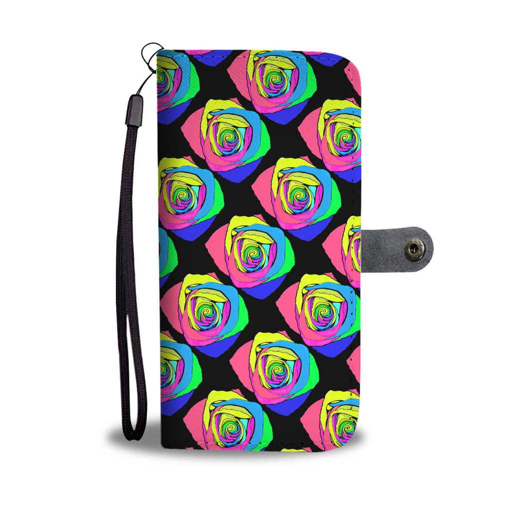 Rainbow Rose Leather Look Wallet Phone Case